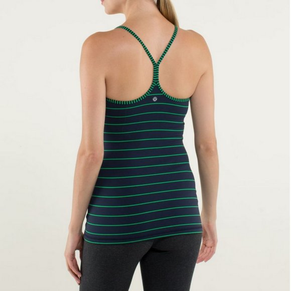 Lululemon Power Y Tank Luon Light Slalom Stripe Inkwell/Hyper Stripe Green 4 - Picture 3 of 16